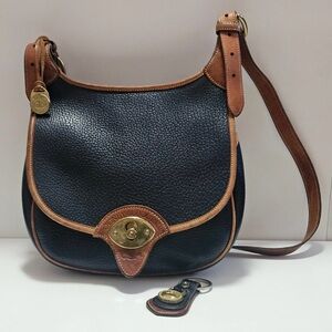 Dooney & Bourke Navy and Tan Leather Shoulder Bag and matching key ring